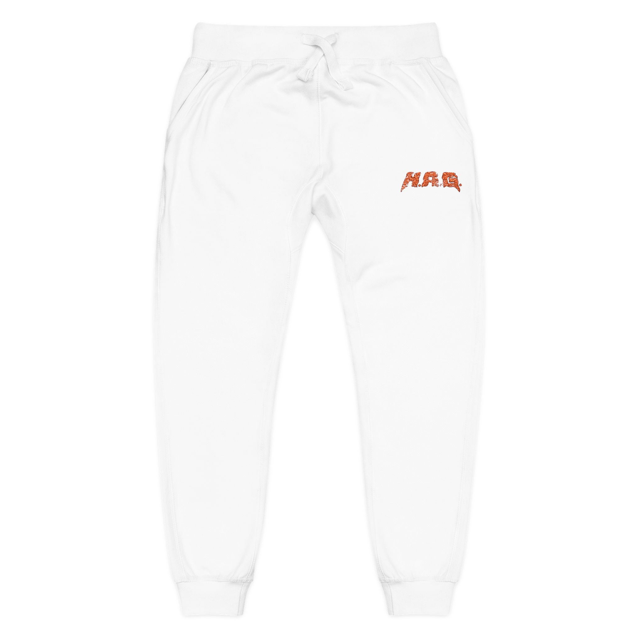 Embroidered  H.A.G. White Fleece Joggers