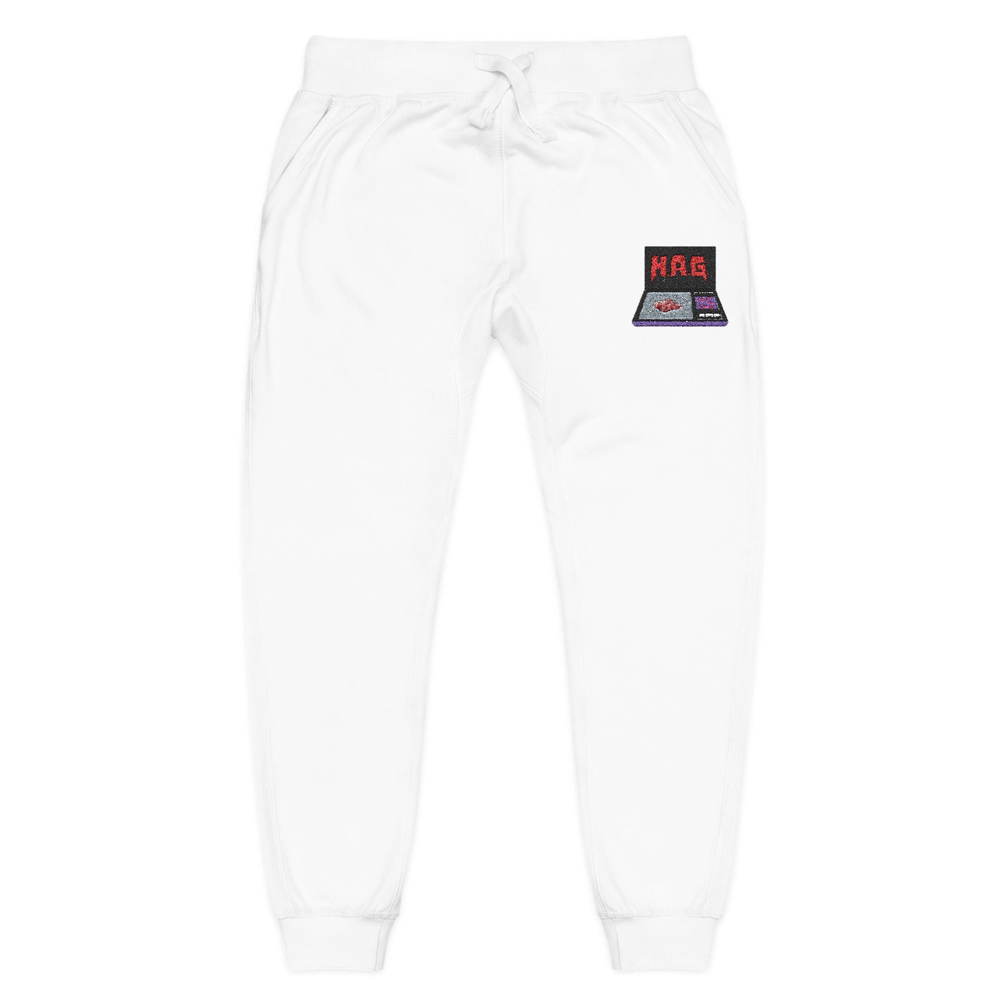 Embroidered  H.A.G. White Fleece Joggers