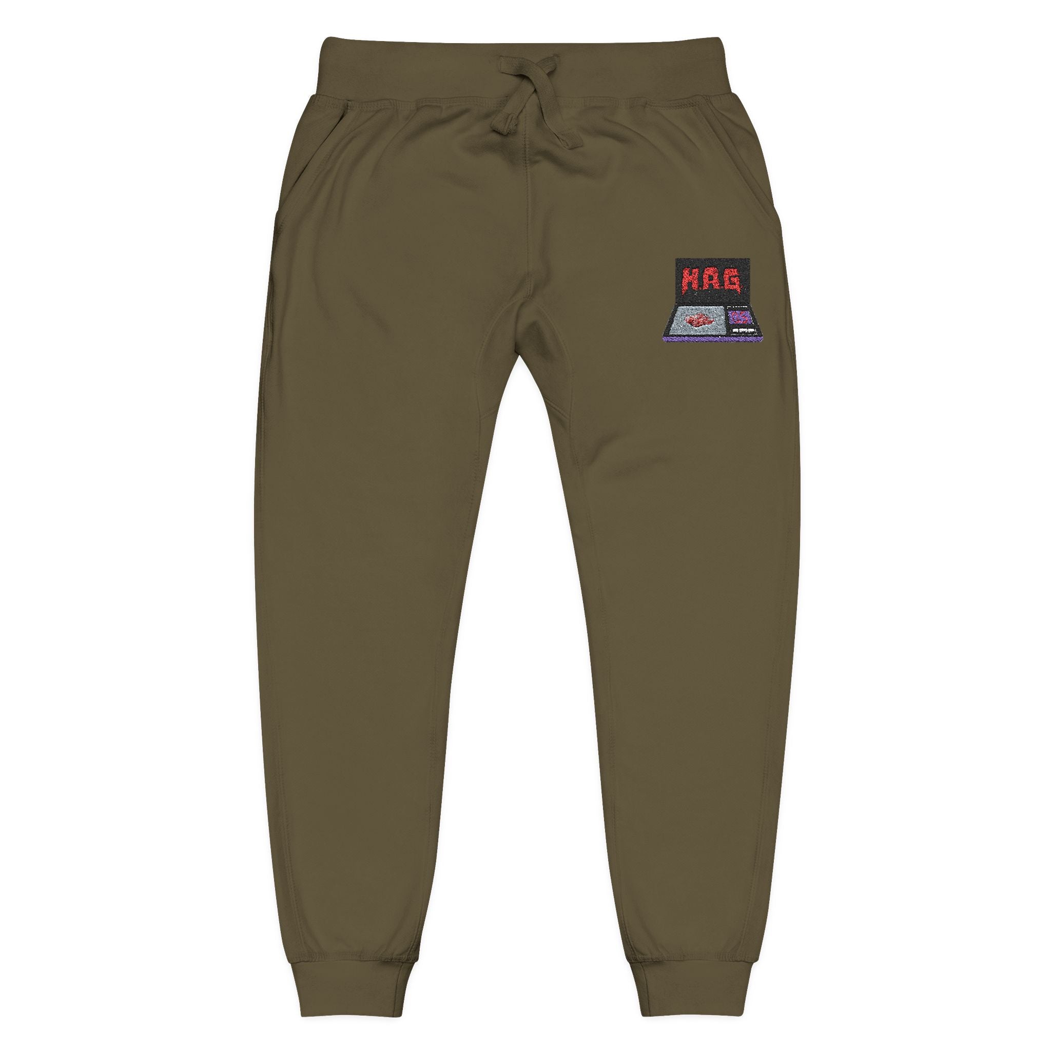 Embroidered  H.A.G. White Fleece Joggers