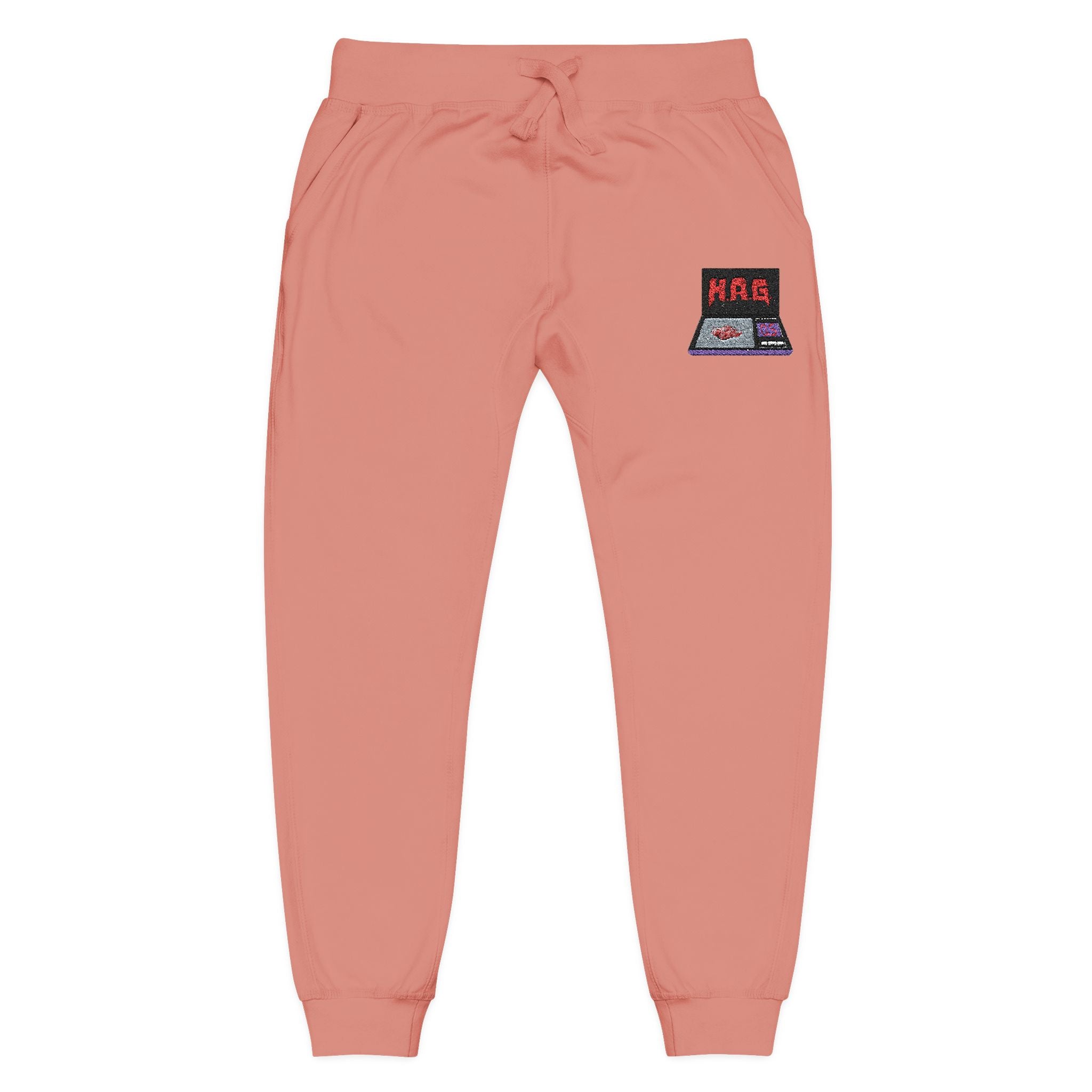 Embroidered  H.A.G. White Fleece Joggers
